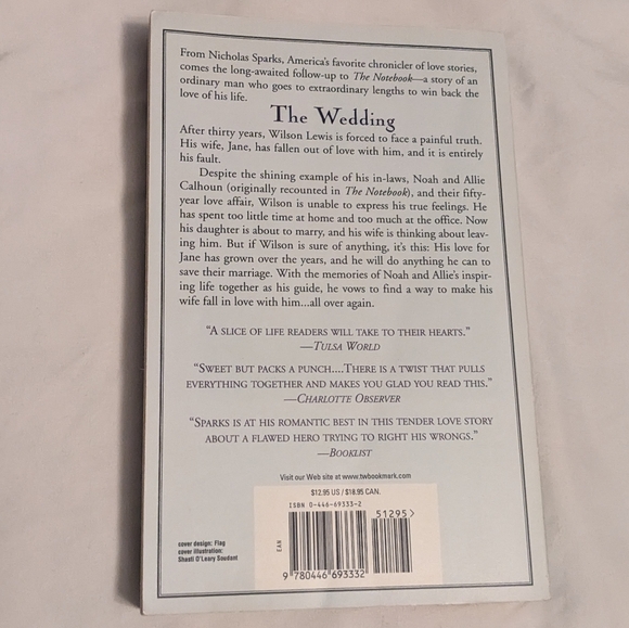 💥 The Wedding by Nicholas Sparks Paperback - Picture 2 of 2